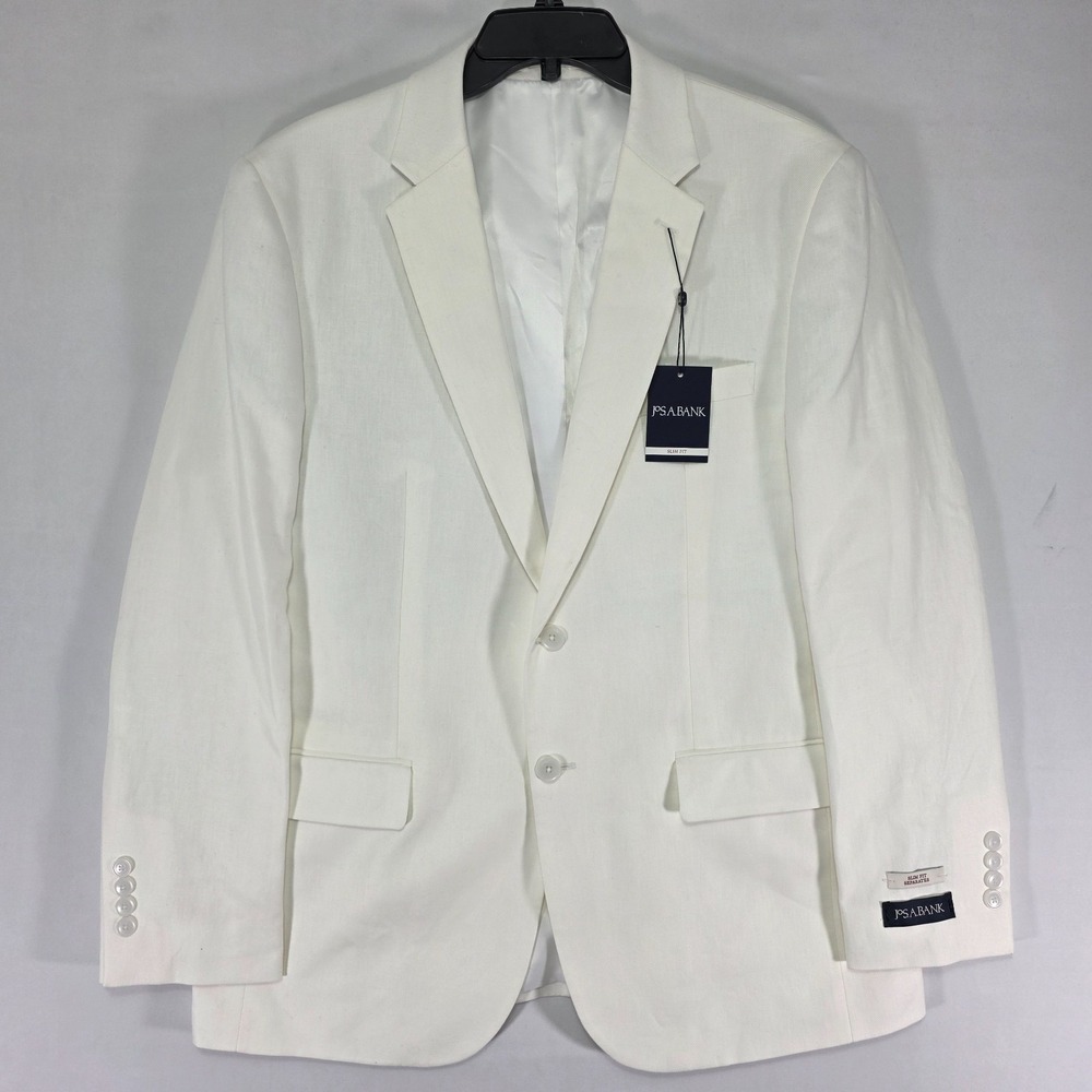 NEW - JOS A BANK Men's Suit Separate Jacket  White Linen‎ Cotton Blend 42R SLIM